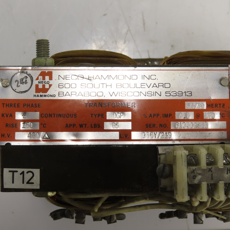 NECO Hammond DGP 2KVA 3-Phase Dry Type Transformer 460V to 380Y/219V