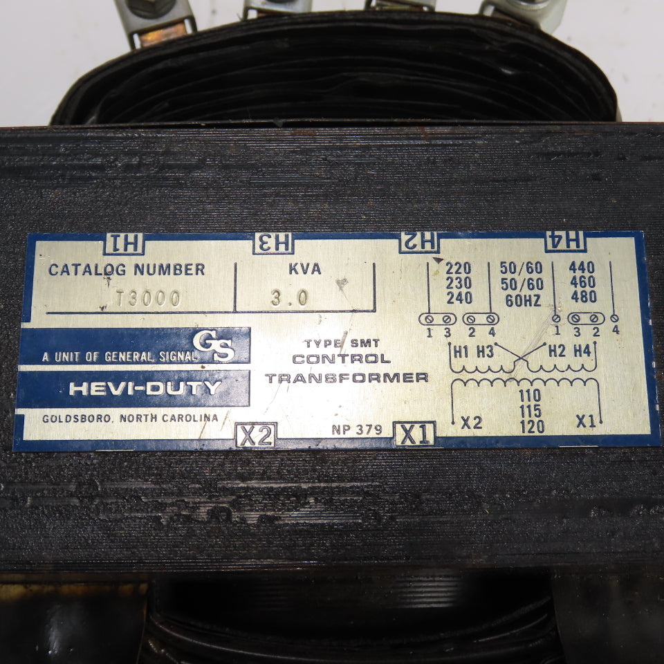 Hevi-Duty T3000 3.0kVA SMT Control Transformer 220-480V Pri 110-120V Sec