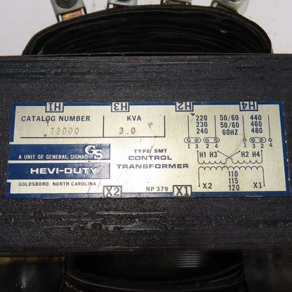 Hevi-Duty T3000 3.0kVA SMT Control Transformer 220-480V Pri 110-120V Sec