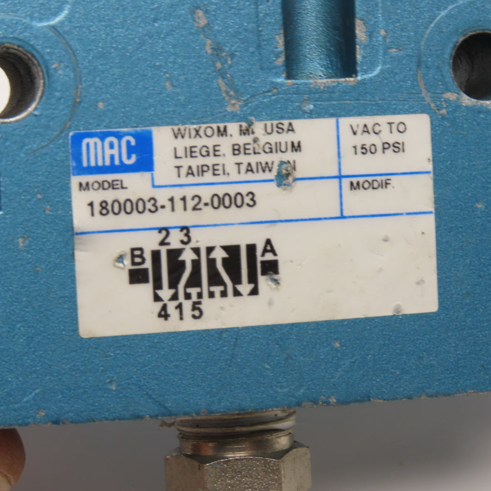 MAC 180003-112-0003 Pneumatic Air Valve VAC to 150 PSI