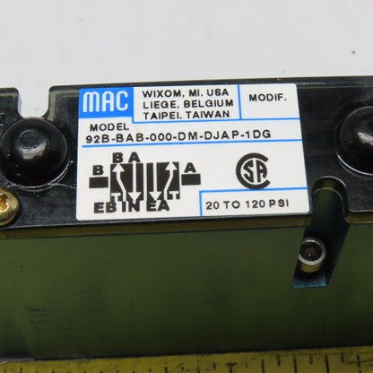 MAC 92B-BAB-000-DM-DJAP-1DG 4-Way Solenoid Valve 120VAC 20-120 PSI