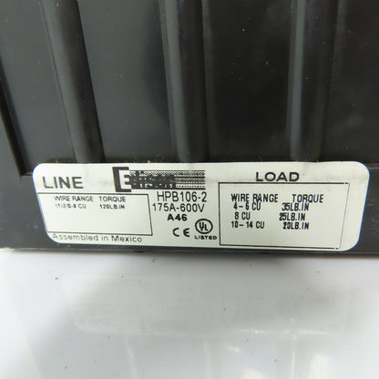 Edison HPB106-2 175A Power Distribution Block 600V