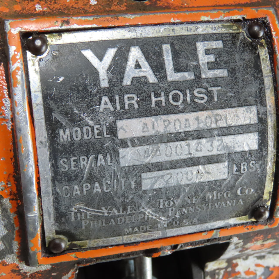 Yale AL20A10PL 1/2 Ton 1000LB Pneumatic Air Hoist 15' Lift W/ Pendant
