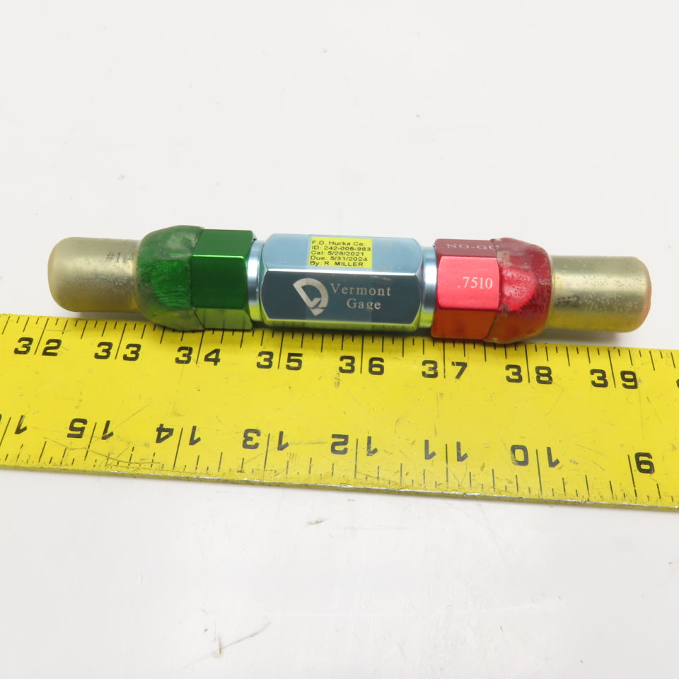 Vermont Gage 151108332 Class X GO/NG Reversible Plug Gage Assembly .7500/.7510