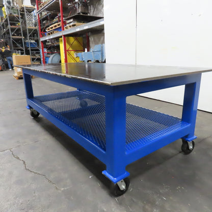 NEW 96"x 48"x 34"H - 3/4" Top Steel Top Rolling Work Bench Welding Table W/Shelf