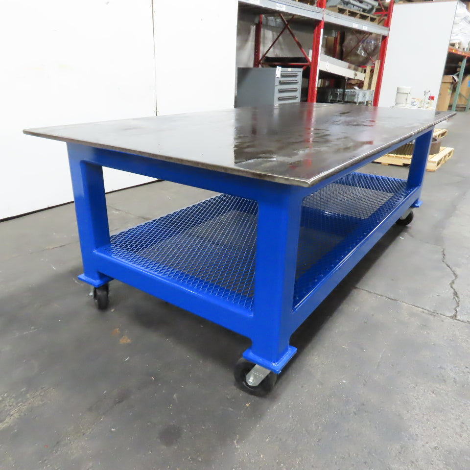 NEW 96"x 48"x 34"H - 3/4" Top Steel Top Rolling Work Bench Welding Table W/Shelf