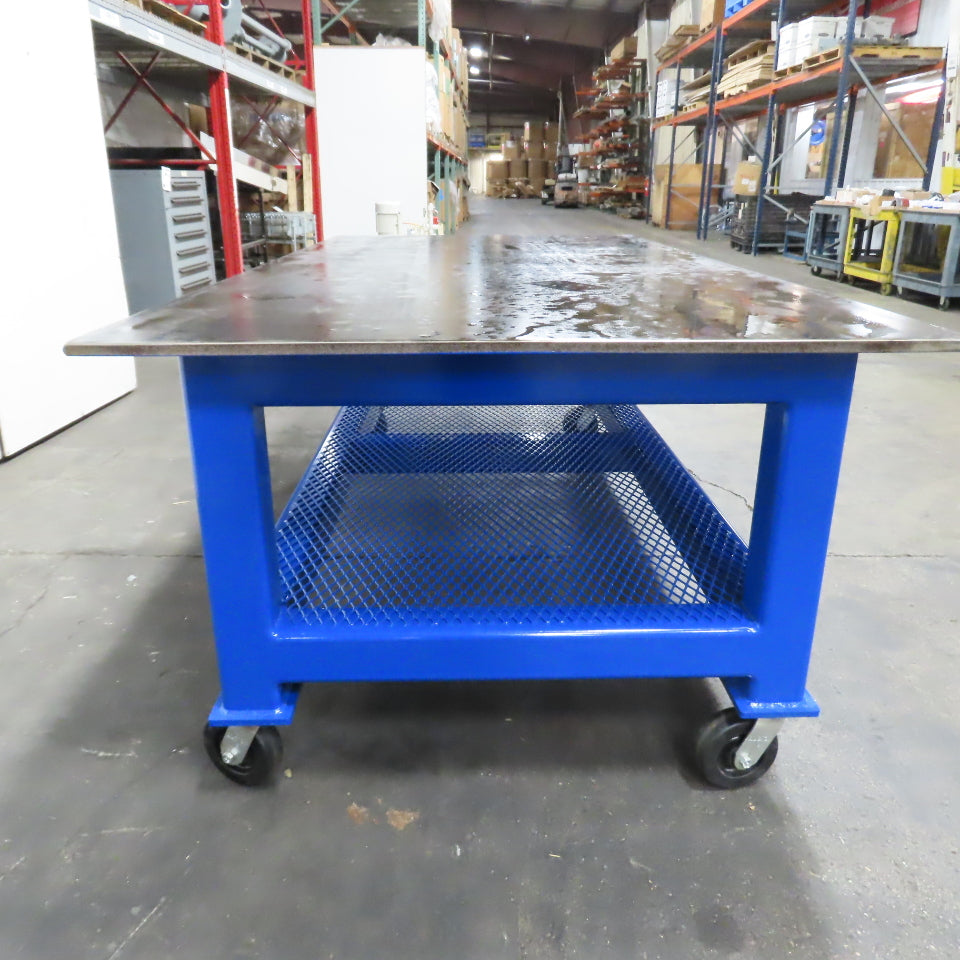 NEW 96"x 48"x 34"H - 3/4" Top Steel Top Rolling Work Bench Welding Table W/Shelf