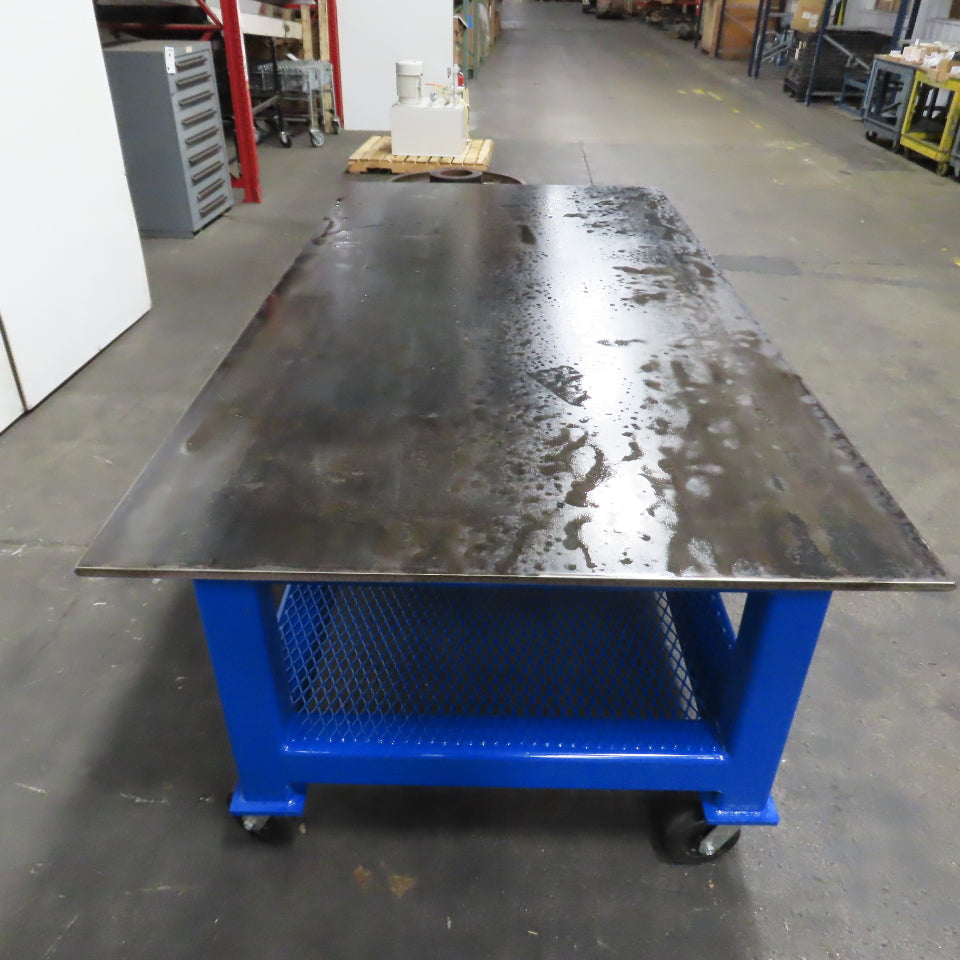 NEW 96"x 48"x 34"H - 3/4" Top Steel Top Rolling Work Bench Welding Table W/Shelf