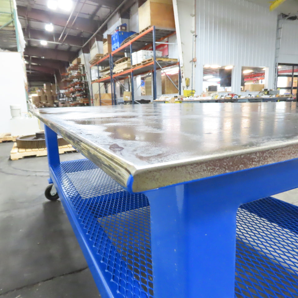 NEW 96"x 48"x 34"H - 3/4" Top Steel Top Rolling Work Bench Welding Table W/Shelf