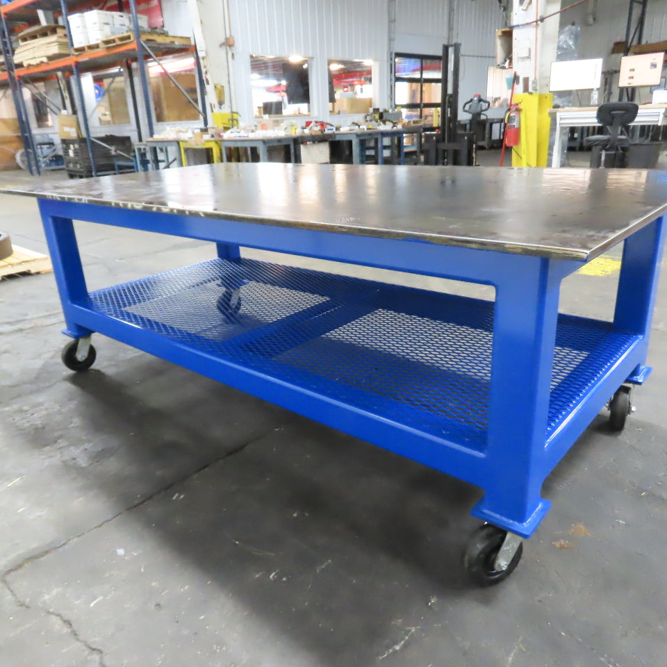 NEW 96"x 48"x 34"H - 3/4" Top Steel Top Rolling Work Bench Welding Table W/Shelf