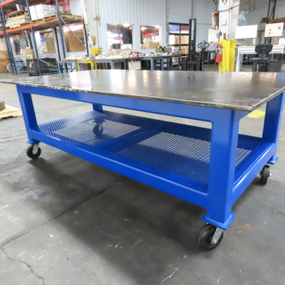 NEW 96"x 48"x 34"H - 3/4" Top Steel Top Rolling Work Bench Welding Table W/Shelf