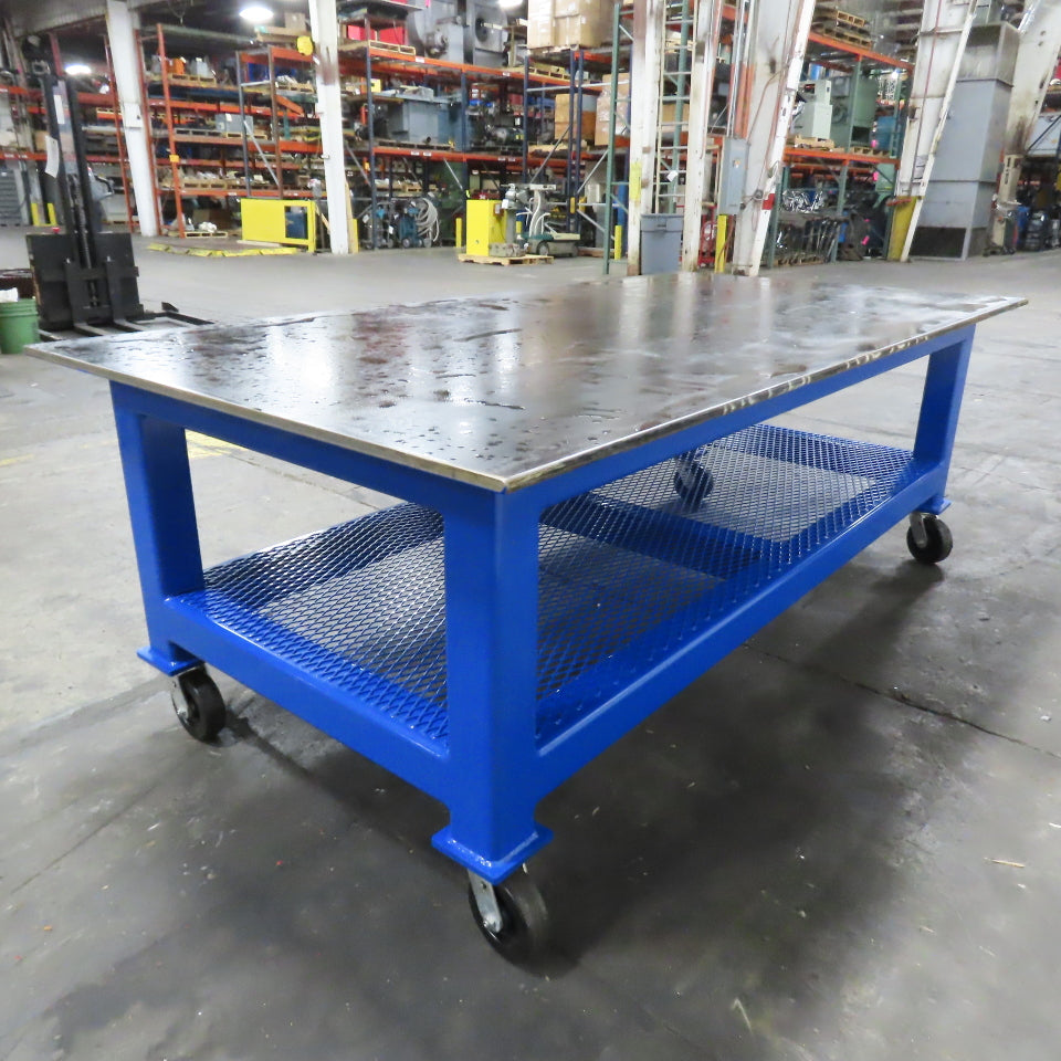 NEW 96"x 48"x 34"H - 3/4" Top Steel Top Rolling Work Bench Welding Table W/Shelf