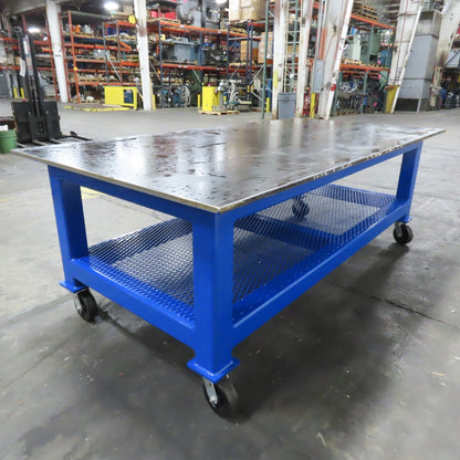 NEW 96"x 48"x 34"H - 3/4" Top Steel Top Rolling Work Bench Welding Table W/Shelf