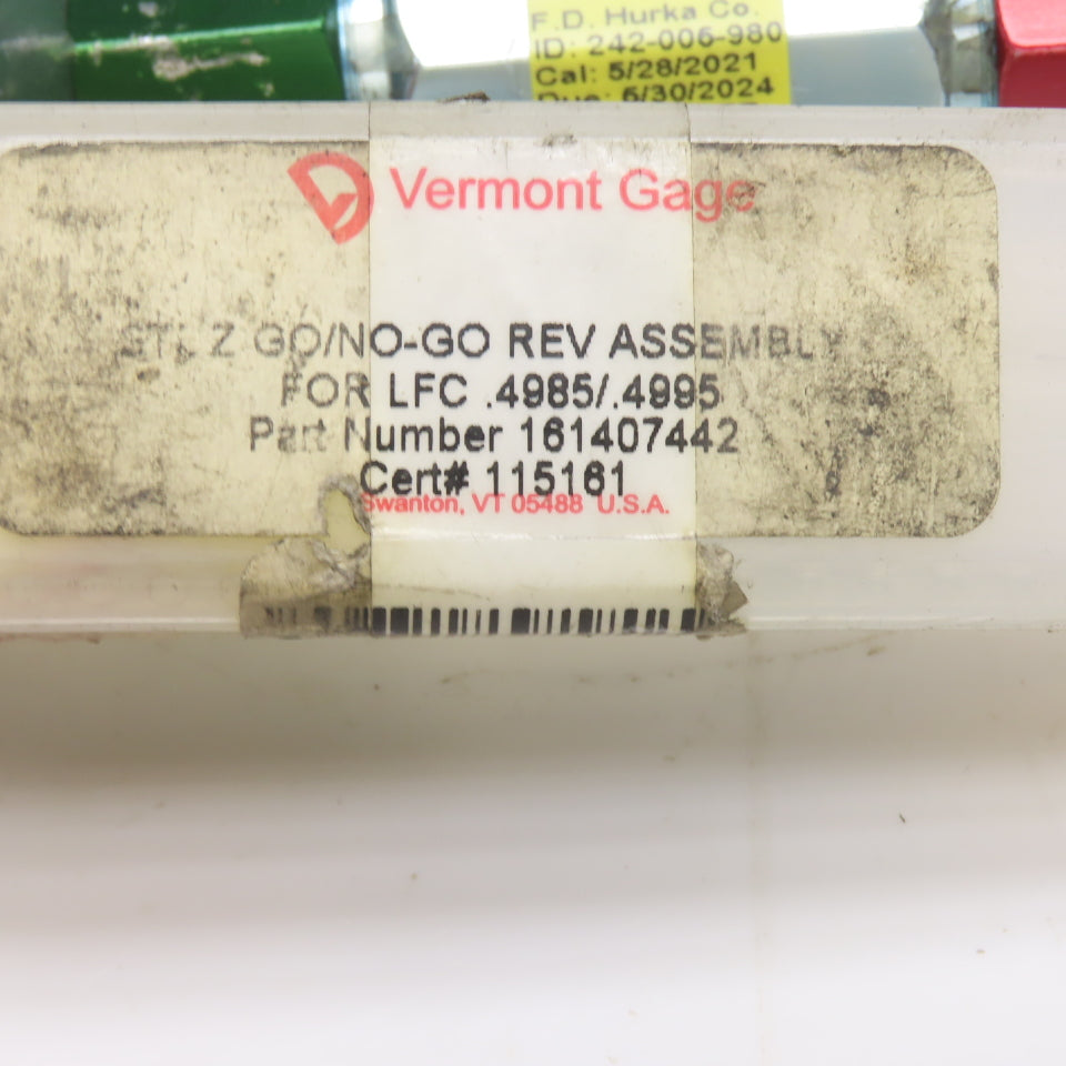 Vermont Gage 161407442 Class Z GO/NG Reversible Plug Gage Assembly .4985/.4995