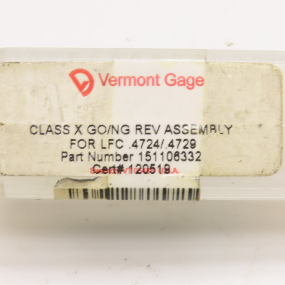 Vermont Gage 151108332 Class X GO/NG Reversible Plug Gage Assembly .4724/.4729