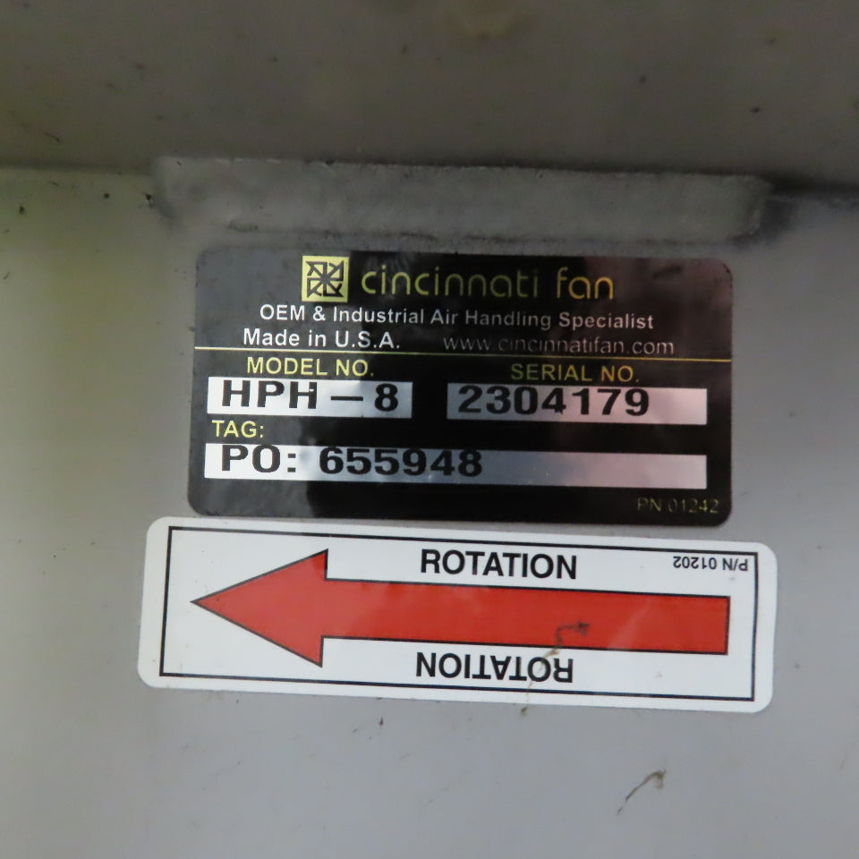 Cincinnati Fan HPH-8 High Pressure Centrifugal Blower Fan 2-3/16" OD Shaft