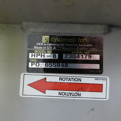 Cincinnati Fan HPH-8 High Pressure Centrifugal Blower Fan 2-3/16" OD Shaft