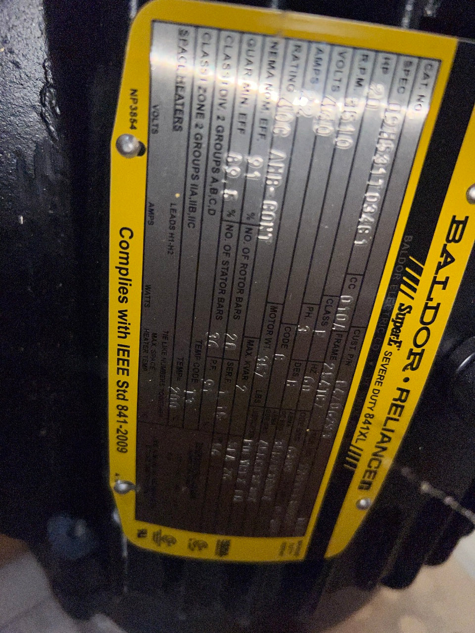 Baldor 09M531T034G1 20HP Vertical Electric Motor 460V 3Ph 3510RPM 254TCZ Frame