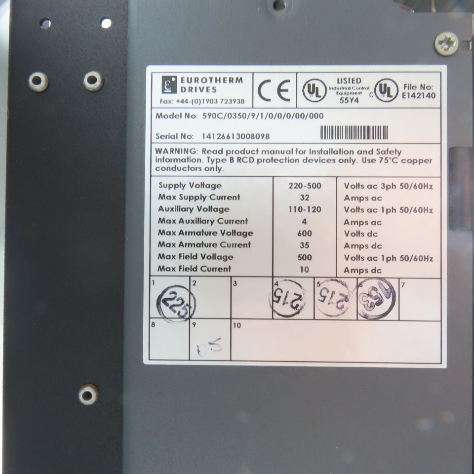 Eurotherm 590C/0350/9/1/0/0/0/00/000 DC Drive 220-500VAC 35A + 590LDC/00/000