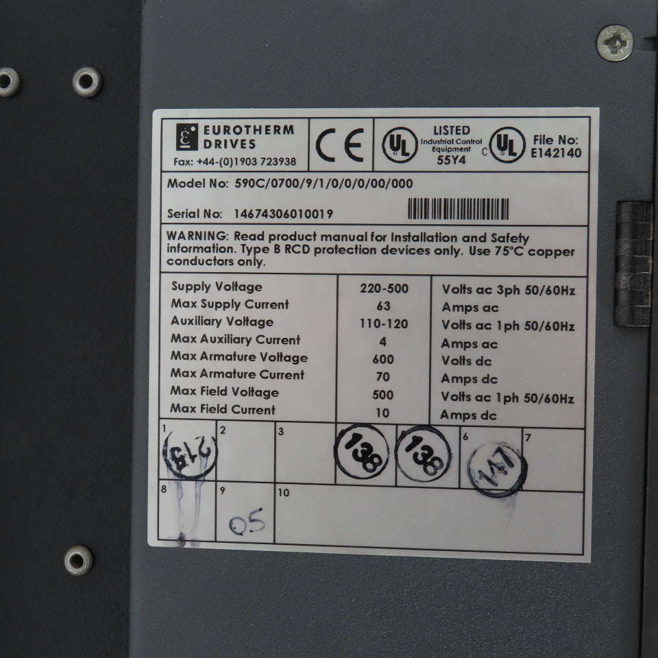 Eurotherm 590C/0700/9/1/0/0/0/00/000 DC Drive 220-500VAC 70A + 590LDC/00/000