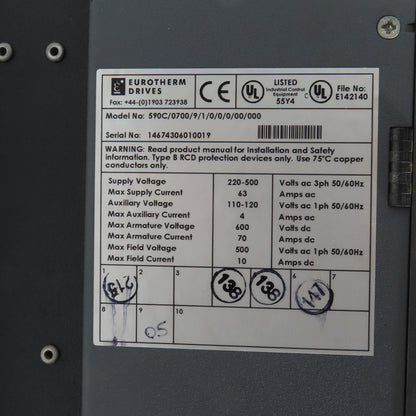 Eurotherm 590C/0700/9/1/0/0/0/00/000 DC Drive 220-500VAC 70A + 590LDC/00/000