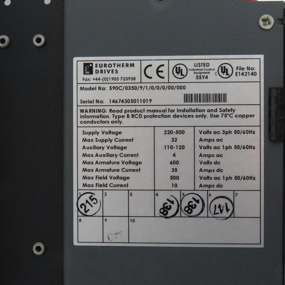 Eurotherm 590C/0350/9/1/0/0/0/00/000 DC Drive 220-500VAC 35A + 590LDC/00/000