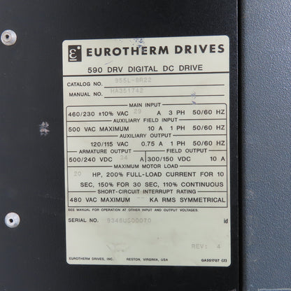 Eurotherm 955L-8R22 590 DRV DC Drive 34A 20HP Out + 590LDC/00/000