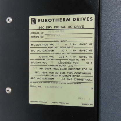 Eurotherm 955L-8R751 590 DRV DC Drive 14A 7.5HP Out + 590LDC/00/000