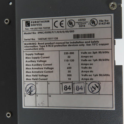 Eurotherm 590C/0350/9/1/0/0/0/00/000 DC Drive 220-500VAC Input 600VDC 35A Output