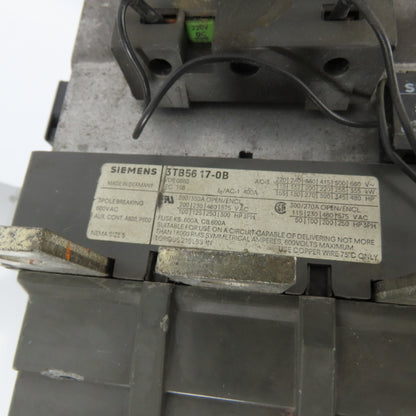 Siemens 3TB56 17-0B 400A 3-Pole NEMA Size 5 AC Contactor 600V
