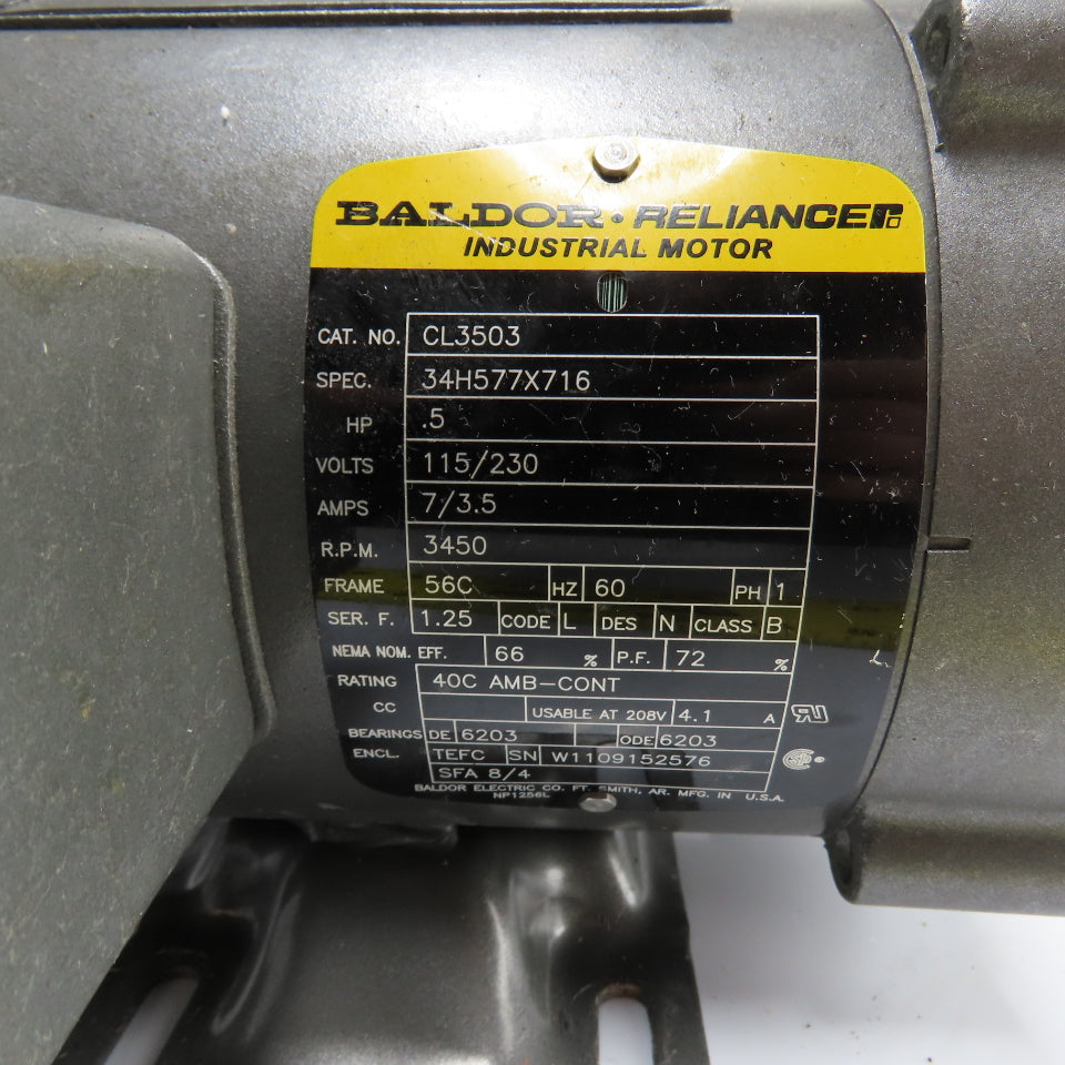 Baldor CL3503 0.5HP Electric Motor 115/230V 3450RPM 56C Frame 1Ph