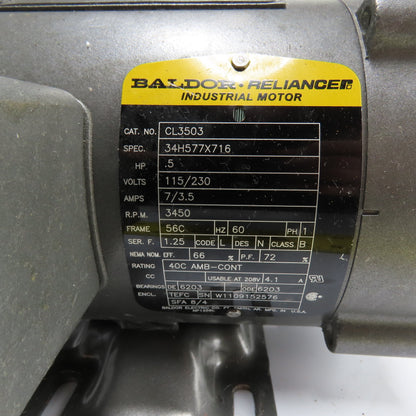 Baldor CL3503 0.5HP Electric Motor 115/230V 3450RPM 56C Frame 1Ph