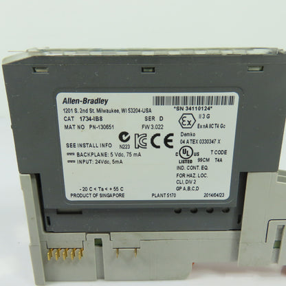Allen-Bradley 1734-IB8 Point I/O 8-Point Sink Input Module 24VDC Ser D w/ Base