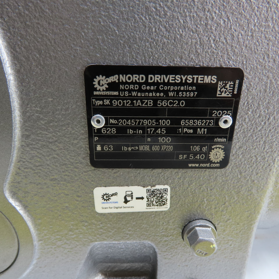 Nord SK 9012.1AZB Hollow Shaft Gearbox 17.45:1 Ratio 100RPM Input 628 lb-in