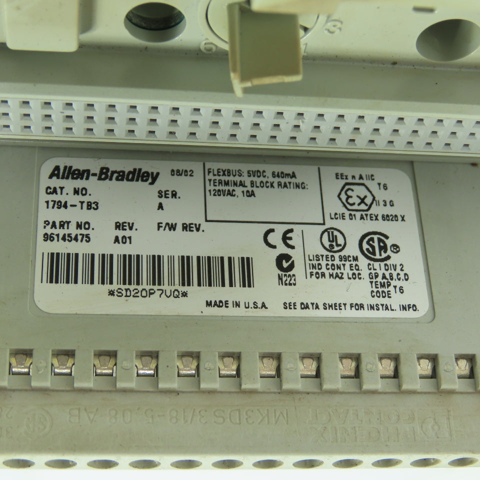 Allen-Bradley 1794-TB3 FLEX I/O Terminal Base 31.2V DC/AC Ser A Rev A01