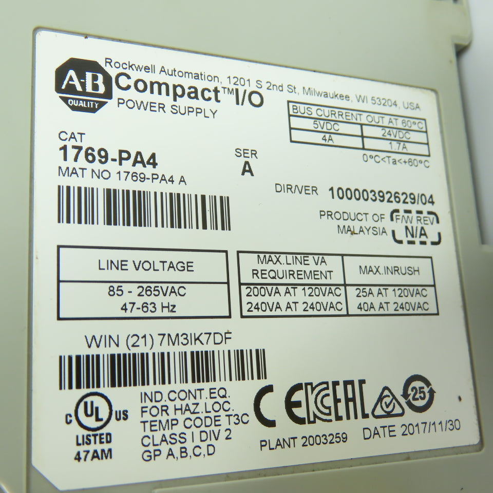 Allen-Bradley 1769-PA4 Compact I/O Power Supply Ser A 85-265VAC
