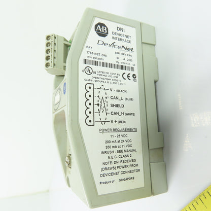 Allen-Bradley 1761-NET-DNI DeviceNet Interface 24VDC Ser B Rev A FRN 2.03