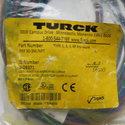 Turck RKF 30-3M/NPT Minifast Female Receptacle 3-Wire 3m 600V 9A 1/2-14 NPT