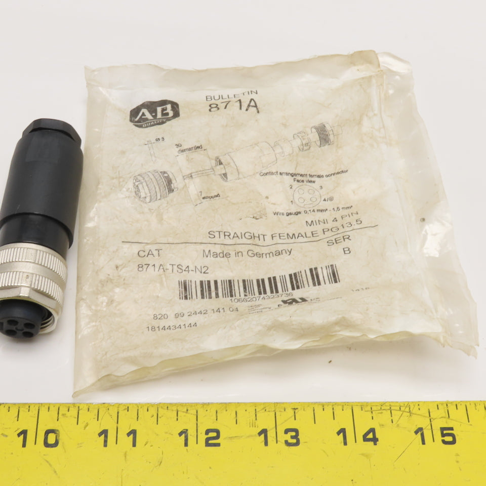 Allen-Bradley 871A-TS4-N2 Mini 4-Pin Straight Female Field Attachable Connector