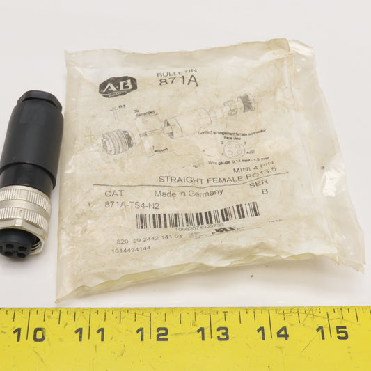 Allen-Bradley 871A-TS4-N2 Mini 4-Pin Straight Female Field Attachable Connector