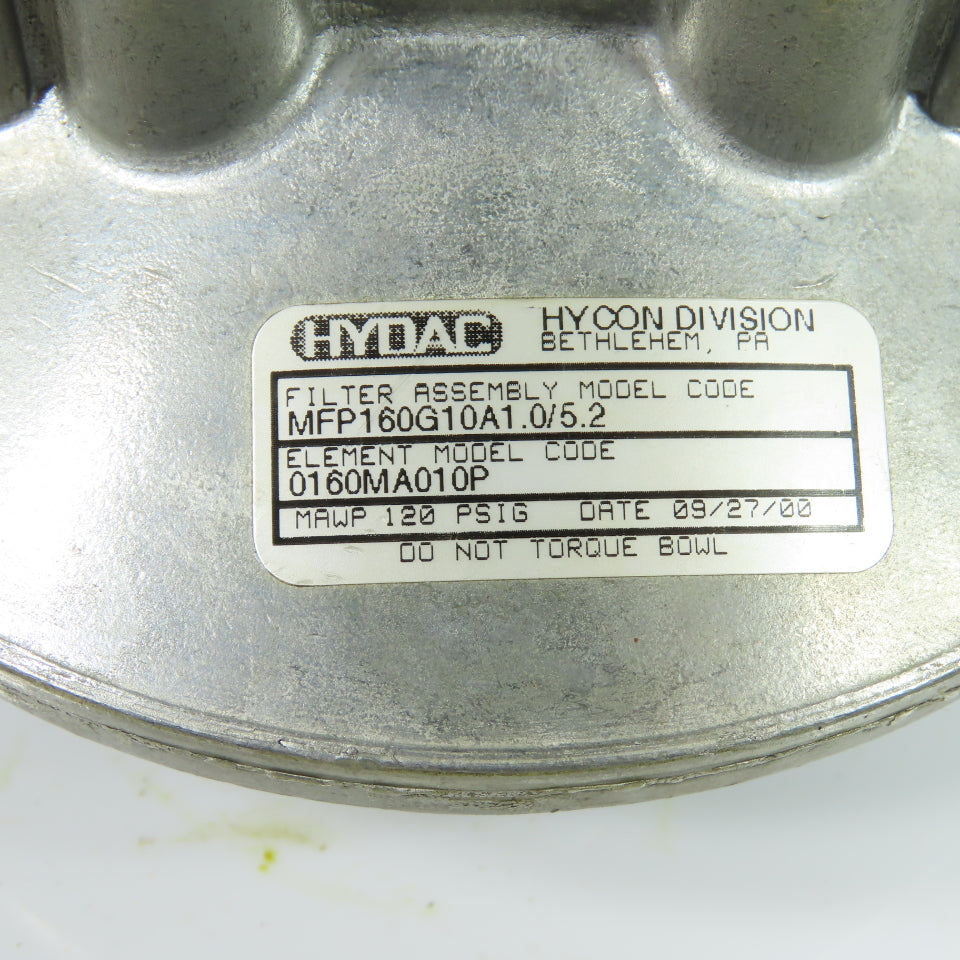 Hydac MFP160G10A1.0/5.2 Hydraulic Filter Assembly Head 120 PSI 1-1/4" NPT