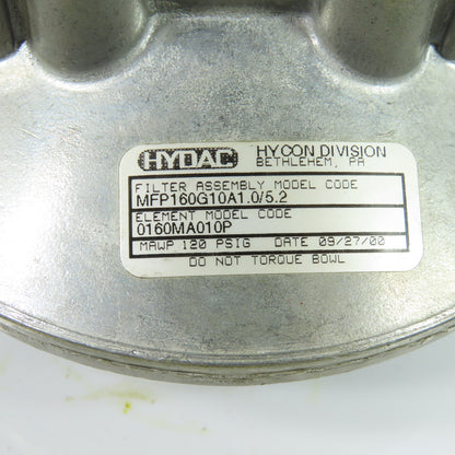 Hydac MFP160G10A1.0/5.2 Hydraulic Filter Assembly Head 120 PSI 1-1/4" NPT