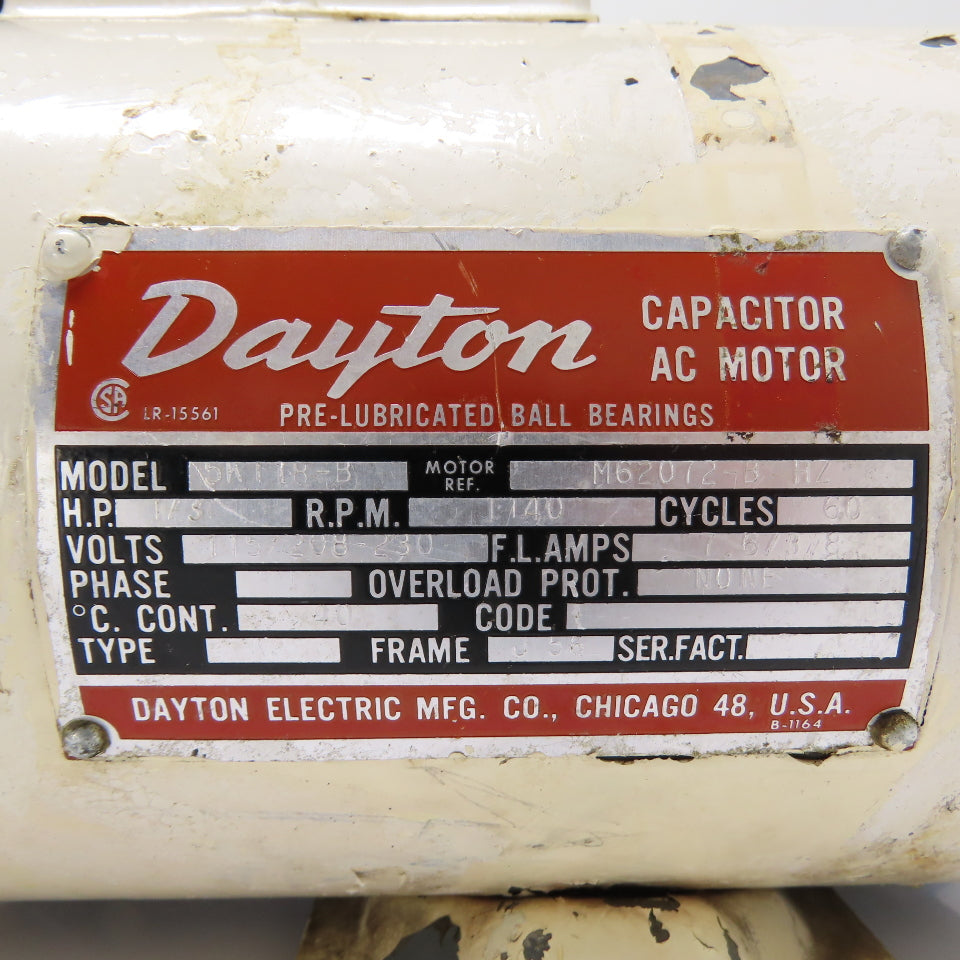 Dayton 5K118-B 1/3HP Electric Motor 115/208-230V 1Ph 1140RPM 56 Frame