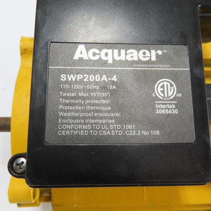 Acquaer SWP200A-4 Electric Pool Pump Motor 110-120V 18A Tested