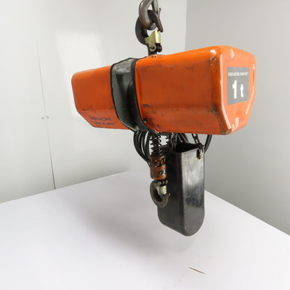 Hitachi 1F 1 Ton 2000LB Electric Chain Hoist 480V 3Ph 3m Lift 8.5m/min