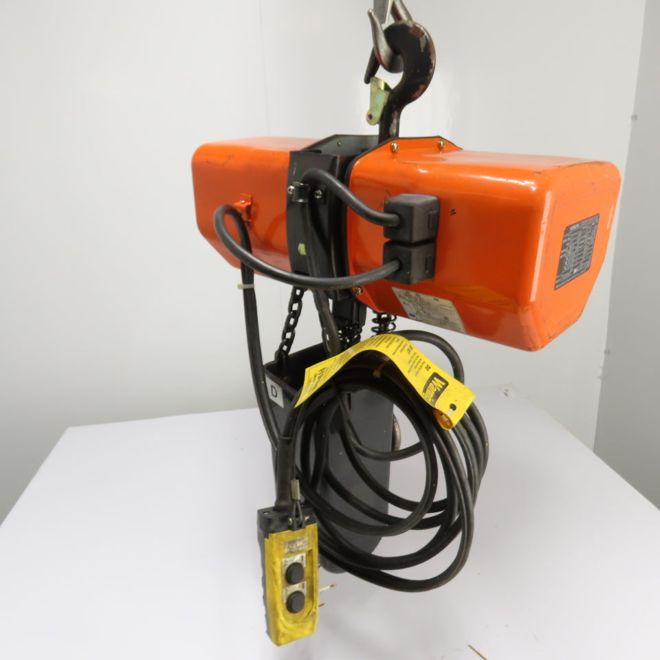 Hitachi 1F 1 Ton 2000LB Electric Chain Hoist 480V 3Ph 3m Lift 8.5m/min