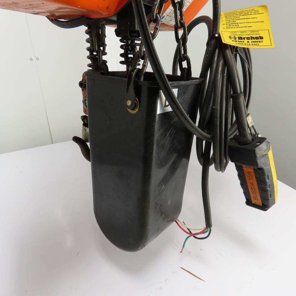 Hitachi 1F 1 Ton 2000LB Electric Chain Hoist 480V 3Ph 3m Lift 8.5m/min