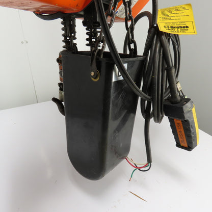 Hitachi 1F 1 Ton 2000LB Electric Chain Hoist 480V 3Ph 3m Lift 8.5m/min