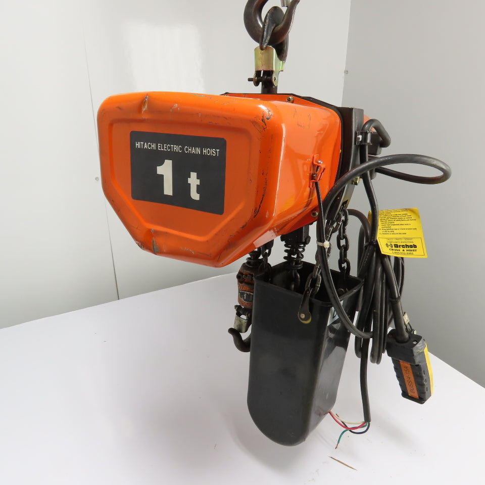 Hitachi 1F 1 Ton 2000LB Electric Chain Hoist 480V 3Ph 3m Lift 8.5m/min