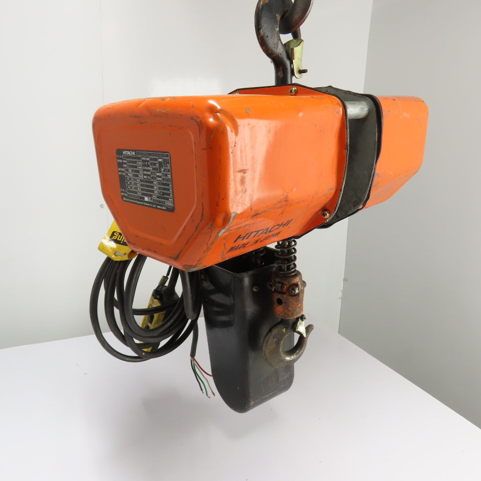 Hitachi 1F 1 Ton 2000LB Electric Chain Hoist 480V 3Ph 3m Lift 8.5m/min